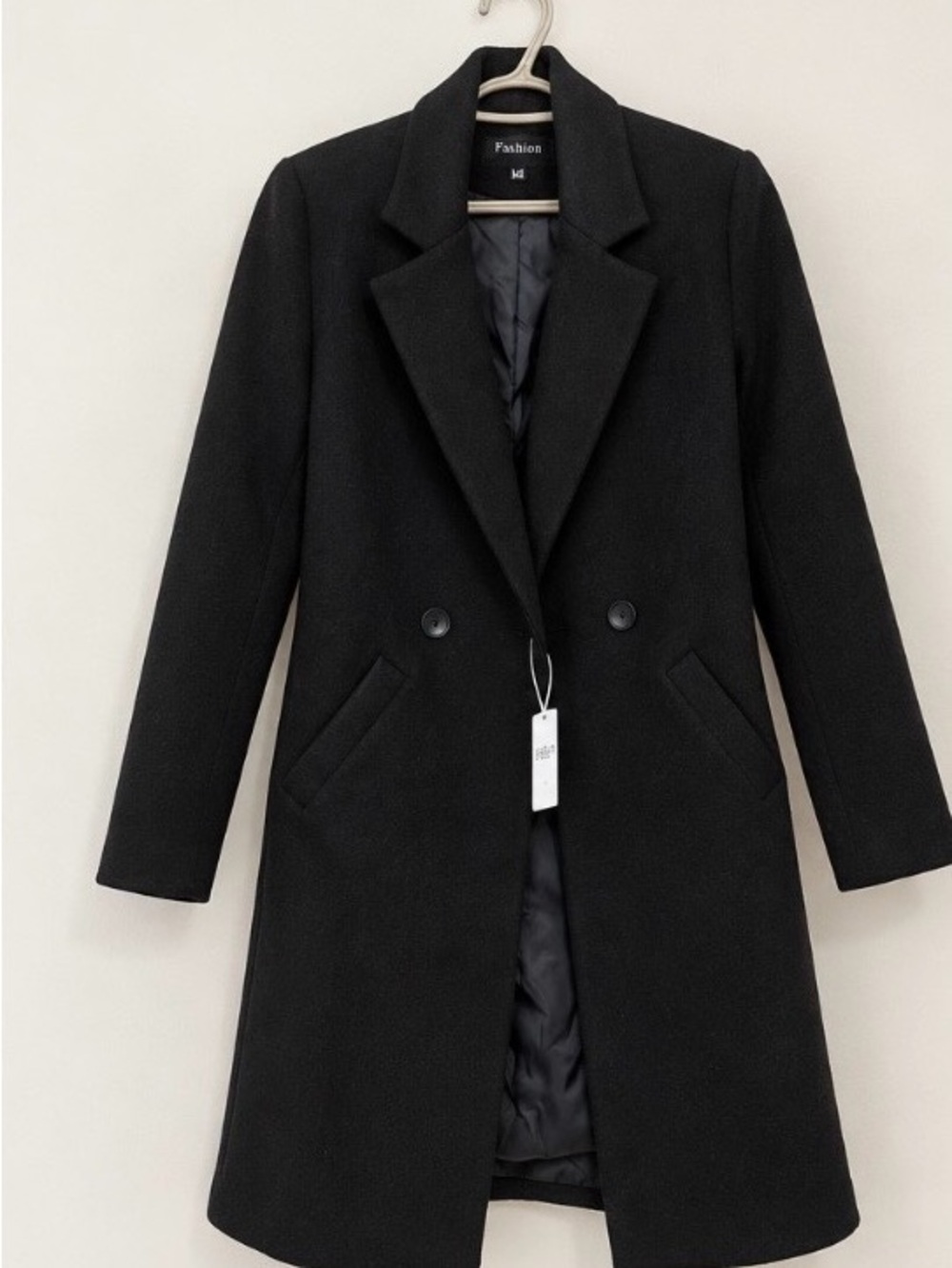 Women's Black Double-Breasted Wool-Blend Coat